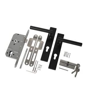 deurbeslagset zwart gecoat luxe incl slotkast cilinders slot duimen