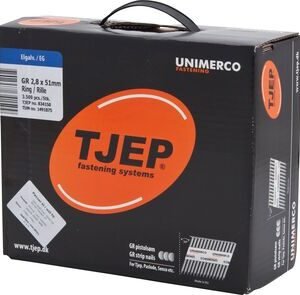 Tjep gr stripnagel gr 28/51 geringd platkop verzinkt strip 3500st 2,8x51mm