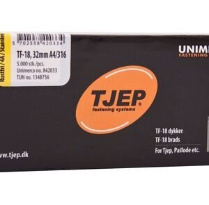 Tjep TF-18 Mini Brads TF-18, 32 mm Glad Vlakke kop RVS A4 strip 5000st 1,2x32mm