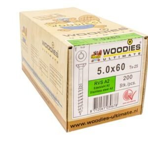 Woodies ultimate schroef verzonken kop torx t20 5,0x60/35mm RVS