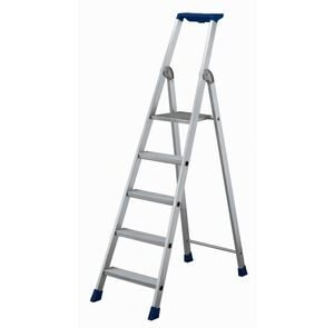 trap aluminium met blauwe aflegbak 5 treden